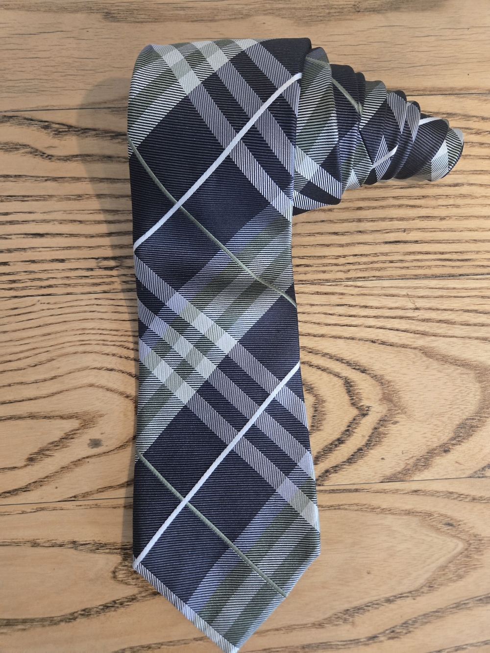 Geoffrey Beene Plaid Tie in Black and Olive